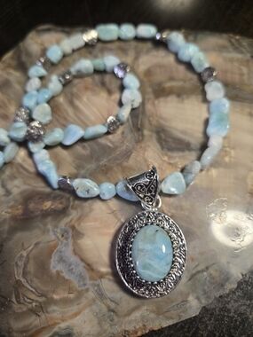 Larimar Beaded Necklace With 925 Pendant
